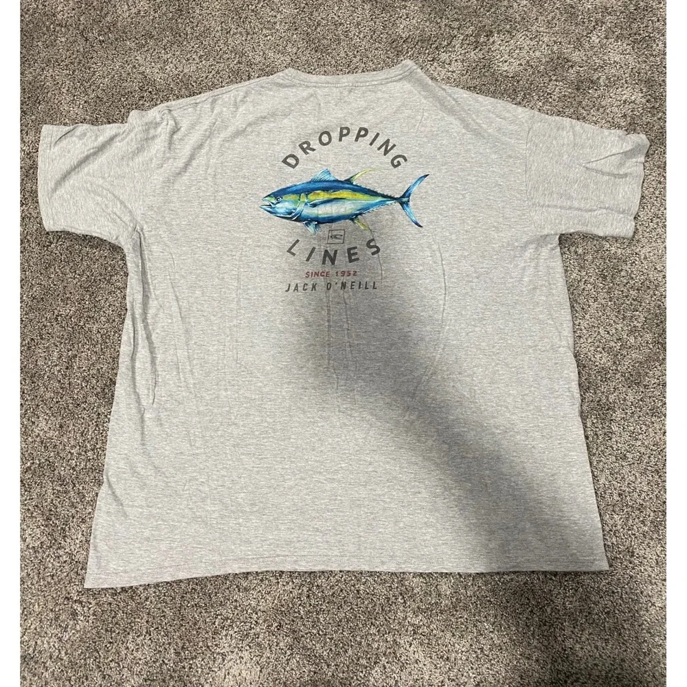 Jack O'Neill Mens 3XL Gray Dropping Lines Tuna Fishing Graphic T-Shirt Heather